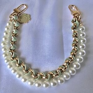 NEW Gold Pearl and Mint Chain Bag Charm / Wrist Strap- Women's